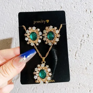 Green Crystal Zirconia Jewelry Set (3 pcs)